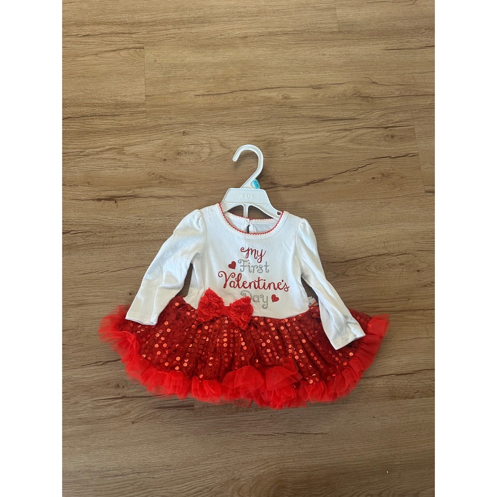 Baby My First Valentines Day Outfit Dress Diaper Cover Red Sequin Tulle 0-3M NWT